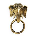 ExclusiveLane 'Elephant' Brass Hand-Etched Decorative Brass Door Knocker for Front Door Knocker for Main Door Knocker (Pure Brass, 4.7 x 2.3 x 7.8 Inch, 0.9 Kg)