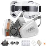 RANKSING Professional 6200 Half Facepiece Reusable Respirator Active Carbon Set with Anti-Fog Safety Goggle 10 Filters 2 Cartridges 2 Earplugs 2 Covers for Dust/Organic Vapors/Smells/Fumes/Sawdust/Asbestos for Painting,Staining,Spraying,Sanding,Cutting,Polising and More (Medium)