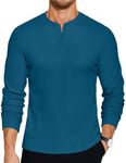 COOFANDY Men's Henley Shirts Casual Long Sleeve Lightweight Pullover Button T-Shirts Denim Blue