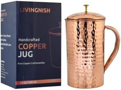 LIVINGNISH Copper Jug 51 oz, 100% Pure Copper Water Pitcher with Lid