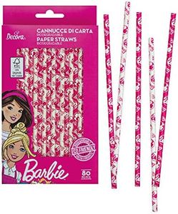 Decora Confezione da 80 Cannucce Barbie Ø 6 X 210 mm, in carta biodegradabile, con inchiostro ad acqua, per dare colore ai tuoi party
