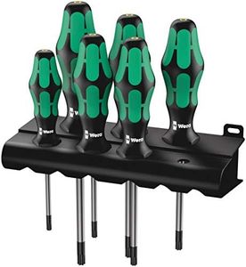 Wera 05138250001 Kraftform Plus 367/6 Torx BO Safety Screwdriver Set and Rack, With Bore Hole, 6-Piece