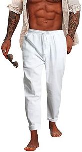 NANAMEEI Loose Fit Cotton Linen Trousers with Pockets Casual Yoga Trousers for Men White 3XL