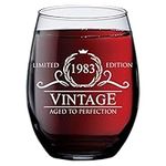 40th Birthday Gifts for Women Men - 1983 Vintage Style Stemless Wine Glass - 40th Birthday Decorations for Women - Over The Hill Gag Gifts Ideas - 40 Year Old Birthday Gifts for Women - 15 oz