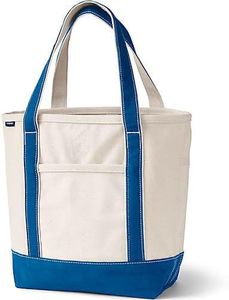 Lands' End Open Top Canvas Tote Bag, Natural/Beacon Blue, Medium