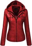 Tanming Women's Removable Hooded Faux Leather Jackets (WineRed-XS)