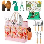 SLARMOR Garden Tools Set 10-Piece, Heavy Duty Gardening Tools Kit for Women & Men with Stainless Steel Hand Tool, Pruning Shears, Gloves, Bag - Ideal Gardening Gifts for Women & Gardeners