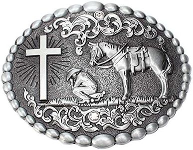 Oyster-Buckle Christian Cowboy Praying to the Cross with Horse Belt Buckle