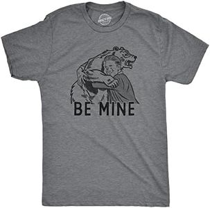 Mens Be Mine T Shirt Funny Valentines Day Mean Bear Hug Joke Tee For Guys (Dark Heather Grey - MINE) - 3XL