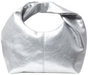 Verdusa Women's Ruched Hobo Mini Handbag Clutch Purse Dumpling Pouch Bag Silver One-Size