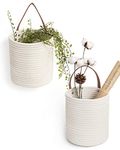 Goodpick 2pack Rope Hanging Baskets - 7.87" x 7" Small Hang Basket for Key, Sunglasses, Wallet on Door - Modern Woven Basket Decoration, White Cotton Basket