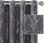 Smarcute Blackout Curtains Foil Print Twig Tree Branch Thermal Insulated Grommet Curtain Drapes Light Blocking Thick Soft Window Curtains for Living 2 Panels Set,Each W132cm x D213cm，Charcoal Grey