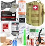 IFAK Med Kit Trauma Refill Kit Pack | Vented Chest Seal | Israeli Bandage | CAT Tourniquet | Splint | Compressed Gauze | Bandages | First Aid Kit EMT Bleeding Control for Camping Hiking (Tan)