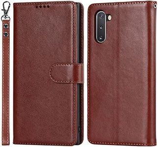 Cavor for Samsung Galaxy Note 10 Wallet Case for Women, Flip Folio Kickstand PU Leather Case with Card Holder Wristlet Hand Strap, Stand Protective Cover for Galaxy Note10 6.3'' Phone Cases-Brown