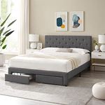 GOOD & GRACIOUS Dark Grey Full Size Platform Bed with Upholstered & Tufted Headboard and Frame with Storage Drawers