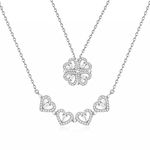 Clover Leaf Necklace Heart Magnetic Necklace Women's Silver 925 Cubic Zirconia Lucky Chain Women's Necklace with Four Leaf Clover Heart Pendant Lucky Charm Chain Women's Necklace Lucky Chain Silver