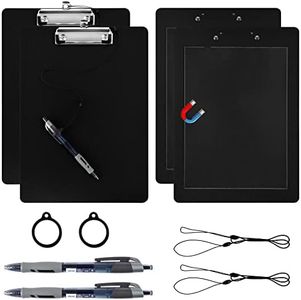 2 Pack Magnetic Clipboards with Pen Attached Black Clip Board with Low Profile Letter Size Clipboards 9X 12.5 Inch Standard Clip for Refrigerator Office Classroom Home Factory