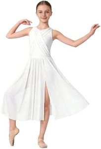 Yyuihri Girls Lyrical Dance Costume Contemporary Skirted Ballet Leotard Sleeveless Open Back Dance Dress Tulle Dancewear White 15-16 Years