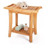 Unibambou Bamboo Shower Bench with Storage Shelf, Wooden Spa Bath Deluxe Organizer Shower Stool for Inside Shower Waterproof, Bathroom Bench Seat for Adults Elderly Seniors for Indoor or Outdoor Use