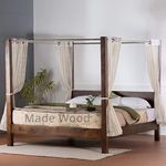 pipercrafts King Sheesham Wood Four Poster Bed Without Storage - ( Brown)