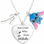 Stitch Necklace with Initial Letter Necklace A-Z Letter Ohana Necklace Stitch Birthday Gifts for Women Gifts for Daughter Sister Niece Friends, One Size, Metal, No Gemstone