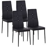 HOMCOM Modern Dining Chairs Set of 4, Upholstered Faux Leather Kitchen Chairs with Crystal Tufting and Metal Legs for Living Room, Dining Room, Bedroom, Black