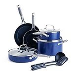 Blue Diamond Cookware Diamond Infused Ceramic Nonstick 10 Piece Cookware Pots and Pans Set, PFAS-Free, Dishwasher Safe, Oven Safe, Blue