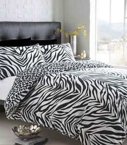 BLACK & WHITE ZEBRA PRINT WITH LEOPARD REVERSE - KING SIZE DUVET QUILT COVER BED SET