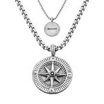 MYKA- Personalised Round Compass Pendant Necklace in Sterling Silver, Custom Jewellery for Men, Stainless Steel Box chain, Gift for Guys