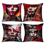 Tucocoo Terror Girl Picture Cushion Covers Gothic Style Pillow Covers Decorative 18x18inch Set of 4 Modern Style Art Pillow Covers Colourful Throw Pillow Cases for Sofa Living Room Gift