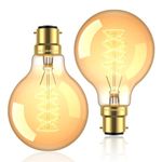 BrightArk B22 Vintage Decorative Light Bulbs G80 Dimmable Filament Light Bulbs, Globe Vintage Bayonet Edison Light Bulbs Decorative Lights, Amber Glass Bulbs, Warm White 2700K, 540LM, 220-240V, 2 Pack