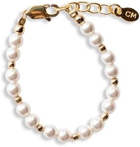 Children's 14K Gold-plated over Sterling Silver Bracelet with White Cultured Pearls for Babies, Infants, Toddlers, and Girls (LG)