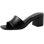 PIZZ ANNU Women's Square Open Toe Heels Sandals Low Block Chunky Heeled Sandal Slip on Mules Comfortable Casual Dress Pumps Shoes, Black 8