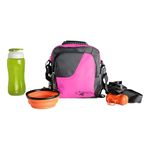 Scorpeon Treat Pouch Bag for Dog Training, with Poop Bag Water Bottle & Collapsible Travel Pet Bowl, Adjustable Belt & Shoulder Strap Dog Walking Cross Body Bag to Carry Food Dog Toys, Pink