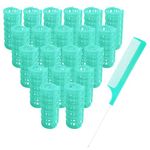 MOODKEY 20PCS Plastic Hair Rollers Set 2.5cm/1in Heatless Rollers Hair Curlers Snap on Rollers Self Grip Rollers Hairdressing Curlers Tools for DIY Hairdressing Hair Salon (Green)