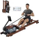 Dripex Water Foldable Rowing Machine for Home Gym,Wooden Folding Rowing Machine with LCD Monitor,Smooth Slide Rail and Comfortable Seat, Rower Supports Bluetooth Fitness APP and Max 350LBS