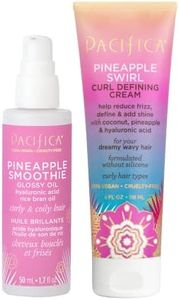 Pacifica Beauty | Pineapple Curls Smoothie Glossy Oil + Pineapple Curls Curl Defining Cream | Smooths Frizz + Flyaways | Hyaluronic Acid | For Curly + Coily Hair | Vegan + Cruelty Free