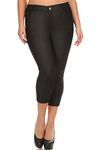 YELETE Women's Basic Solid Color Cotton Blend Capri Jeggings - Black -