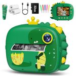 Hangrui Instant Camera for Kids, 2.4 Inch Screen,Dual Lens,20 MP 1080P HD No Ink Dinosaur Kids Instant Print Camera with 3 Rolls Print Paper & 32G Card,5 Color Pens, Best Gift for Girls and Boys