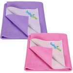 BabyJune Waterproof Quick/Swift Dry Sheet for Baby, Anti-Piling Fleece Extra Absorbent Resuable Mattress bed cot crib sheet Protector, Infant & Toddler, Medium 100 x 70cm Packof 2 Lilac+ Pink