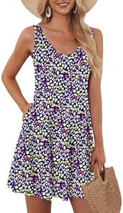 AUSELILY Women's Sleeveless V Neck Mini Dress Beach Cover Up Swimwear Bathing Suit Sundresses with Pockets 2025 New Pink Yellow Flower L