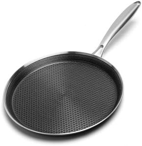 Nonstick Crepe Pan 11inch Stainless Steel Crepe Pan Honeycomb Coating Flat Skillet Tawa Dosa Tortilla Pan,Omelet Pan with All Stove Tops Available, Induction Compatible