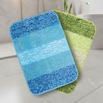 SARAL HOME EASY LIVING Microfiber Striped Anti-Skid Bath Rectangular Mats, 35x50 CM|Set of 2(Turquoise & Green)