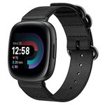 MoKo Watch Band Compatible with Fitbit Versa 4/Versa 3/Sense 2/Sense, Fine Woven Nylon Wristband Adjustable Replacement Strap with Double Buckle Ring, Black