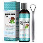 Oil pulling for teeth and gums, With Coconut & Peppermint Oil,Oral Care for Teeth and Gums, Fresh Breath Mouthwash, Mouthwash alcohol free,With Tongue Scraper (8 Fl Oz)237 ml