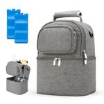 Zibuyu® Breastmilk Storage Bag with Ice Pack, Double Layer Breastmilk Warmer Insulated Bag with Strap, Fits 6 Ounces Bottles, Waterproof Breast Mommy Diaper Backpack Bento Box Backpack, Grey