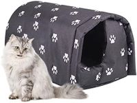 Fhiny Stray Cats Shelter, Waterproof Outdoor Cat House Foldable Warm Pet Cave for Winter Wild Animal Tent Bed Anti-Slip Kitten Cave for Feral Cat Dog Puppy Weatherproof Black (M:17.7"×15.7"×13.7")