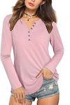 Prinkle Women's Regular Fit Pure Cotton V Neck Full Sleeves T-Shirt Pink L