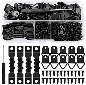 251 Pièces Accroche Tableau Crochet Cadre Mural Attache Cadre Accroche Cadre avec Vis Triangulaires Crochets En Dents De Scie pour Accrocher Des Photos Art Mural Décoratives, Noir