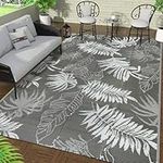 Falflor 150x245cm Outdoor Reversible Rug Waterproof Outdoor Patio Rug Plastic Large Floor Mat Lightweight Indoor Outdoor Rug Carpet Plastic Straw Rug for Camping Deck RV Backyard Picnic (Grey)